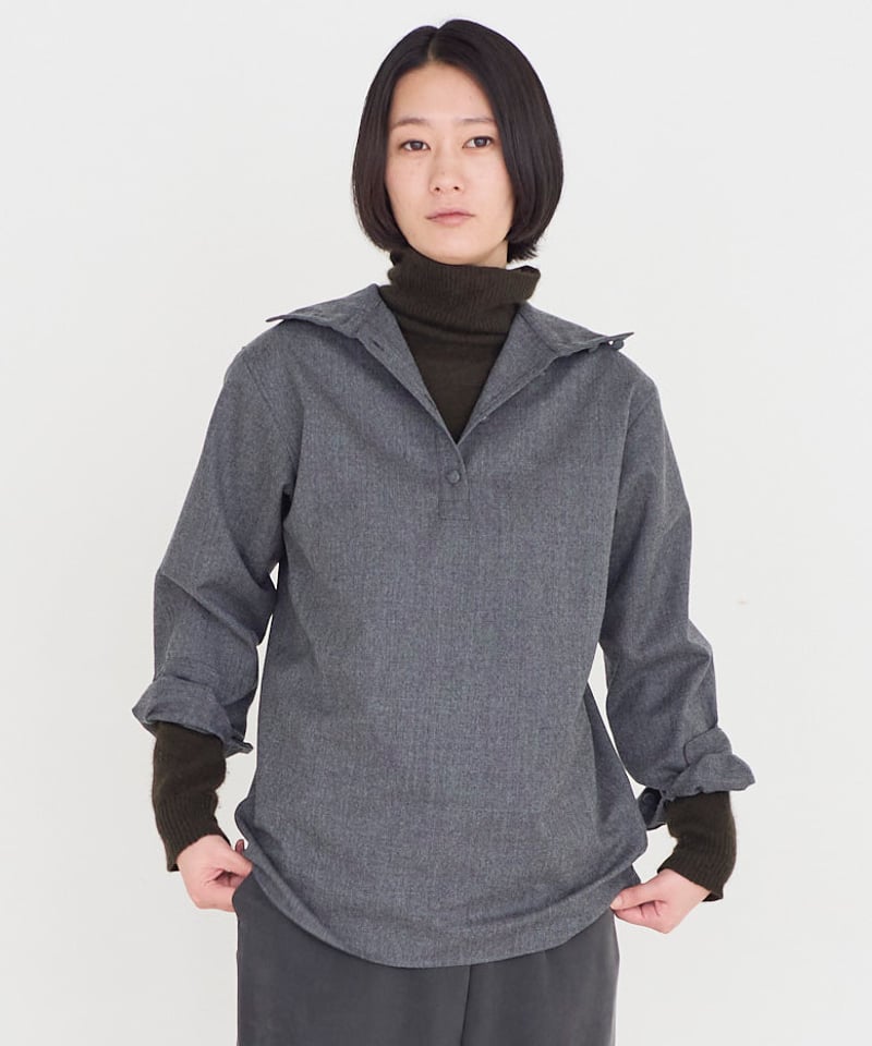 MARK & LONA グレー模様 ハイネックシャツ国内正規品 超美品】マークアンドロナ 長袖ハイネックシャツ グレー×白 ネック袖口