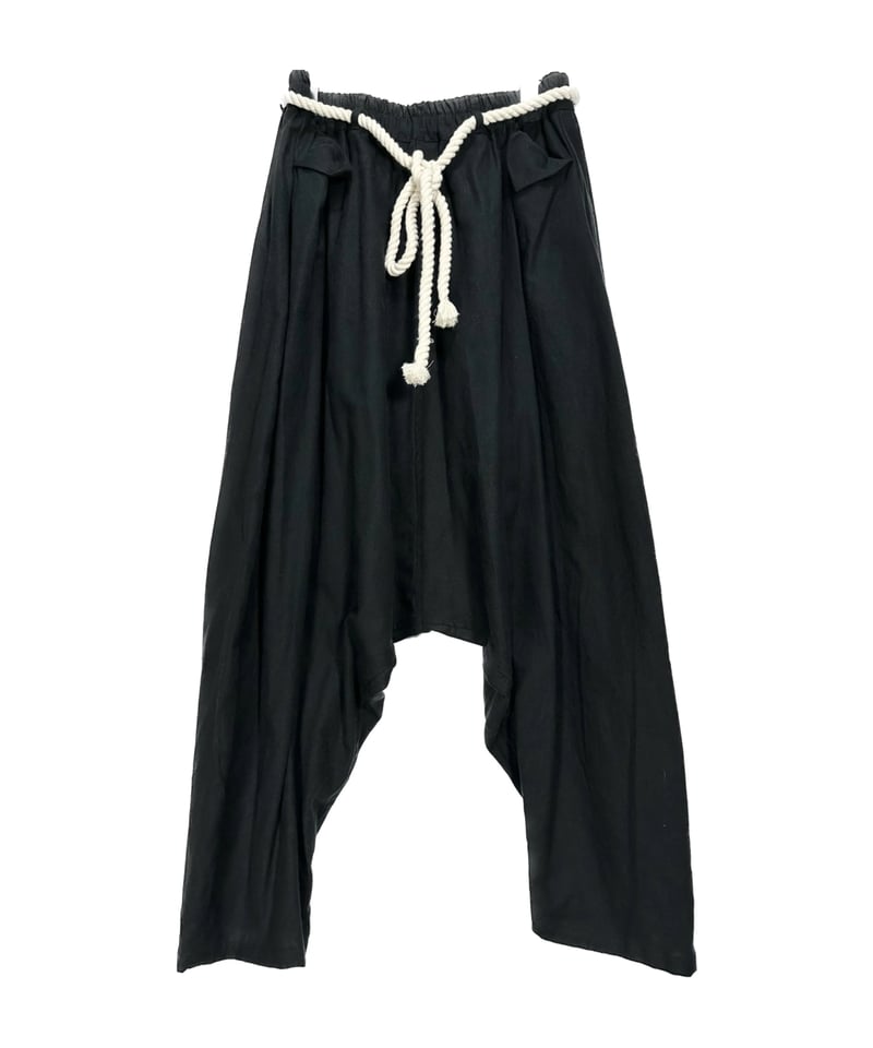 黒綿麻 縄ベルトサルエルパンツ | I R O F U S I online shop