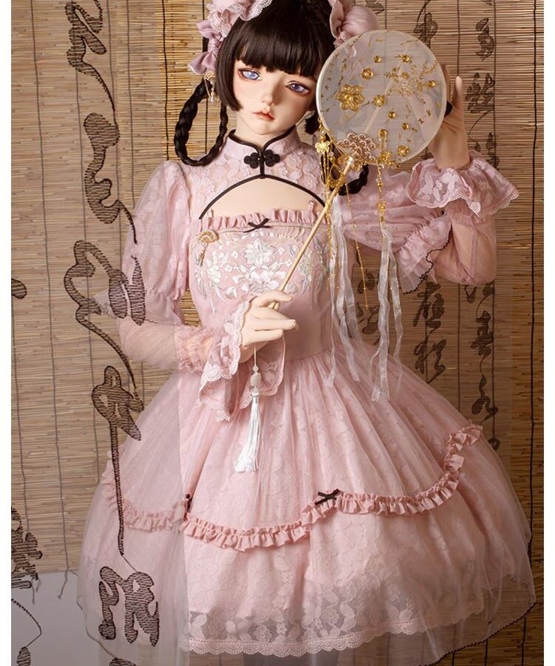 with PUJI / 中華風 ロリィタドレス 長安謡 半袖ワンピース ピンク XL