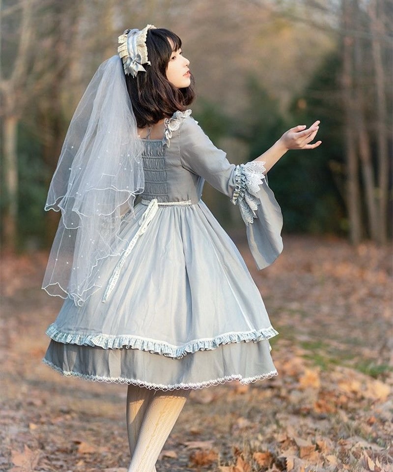 グレー 姫袖 アリス ロリィタドレス ワンピース 遊園OP L [LO103