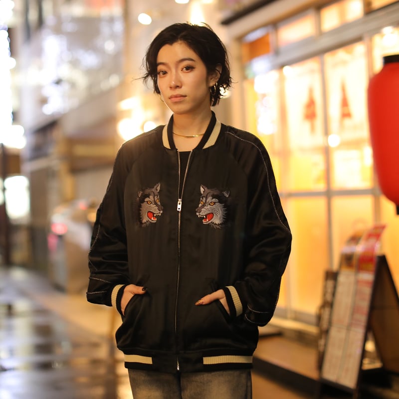 NEW】伊賀くみひも 狼スカジャン/IGAKUMIHIMO WOLF SUKAJAN(BK×