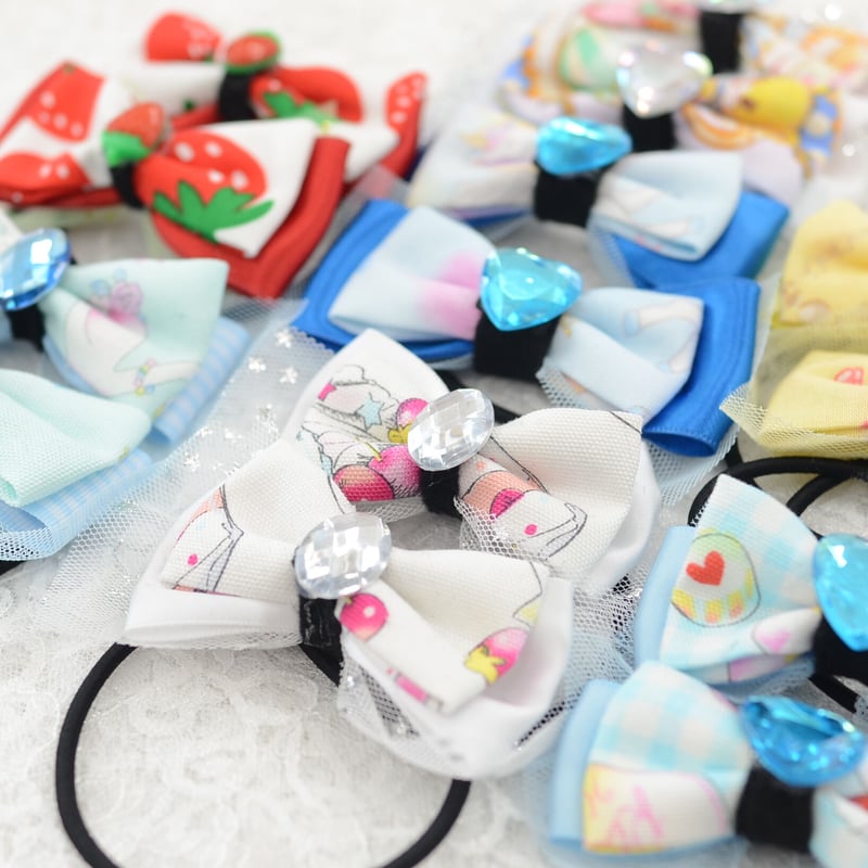 販売商品】プリンセスリボン（ヘアゴム2個セット） いちごみるくピンク