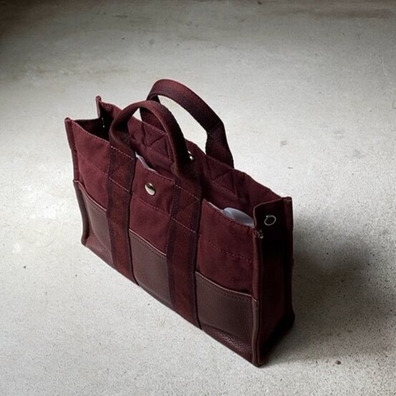 HERMES エルメス フールトゥ PM レザー/キャンバス ボルドー 赤茶 中古