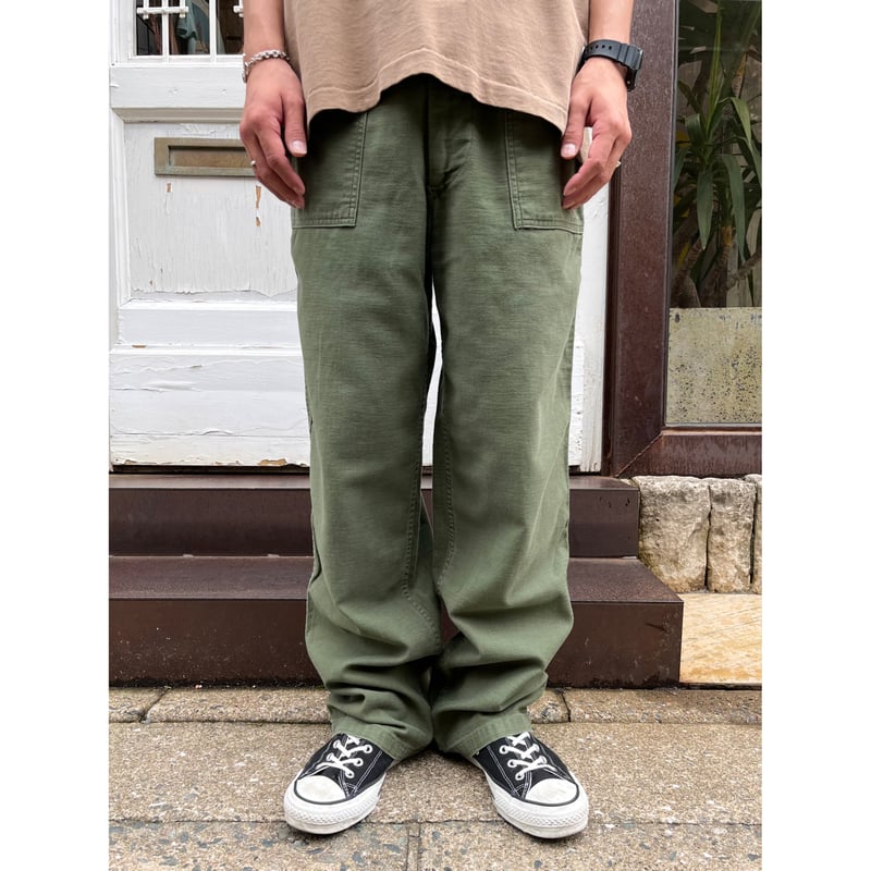 70s US ARMY OG-107 COTTON SATEEN BAKER PANTS Si