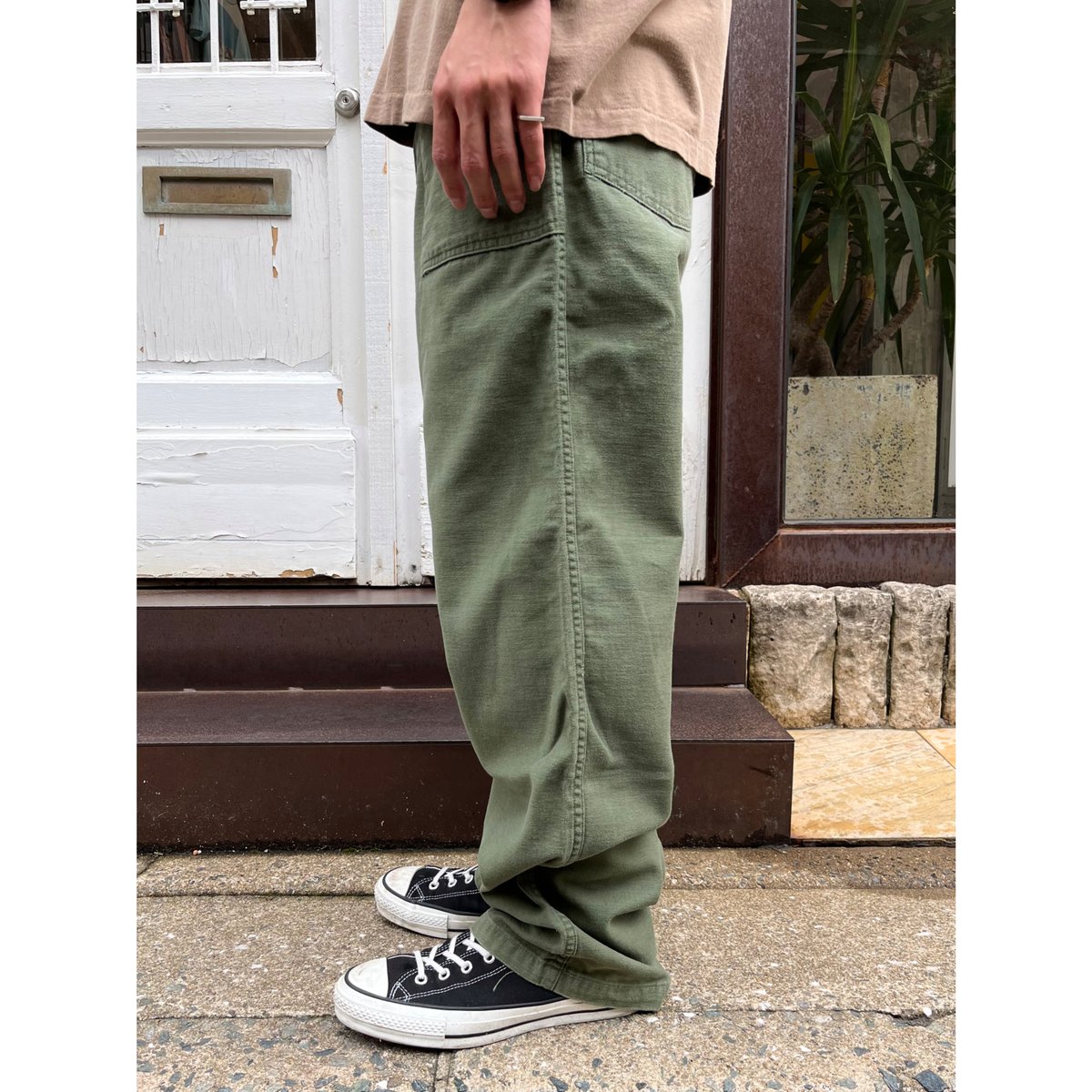 70s US ARMY OG-107 COTTON SATEEN BAKER PANTS Si
