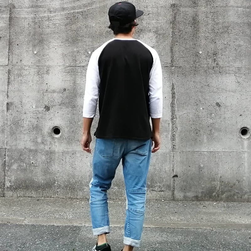 七分袖ラグランTシャツ グレー ブラック | StoneSoda
