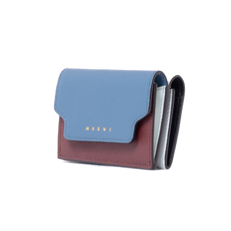 マルニ Marni 三つ折り財布 サフィアーノレザー シアンチョコレート