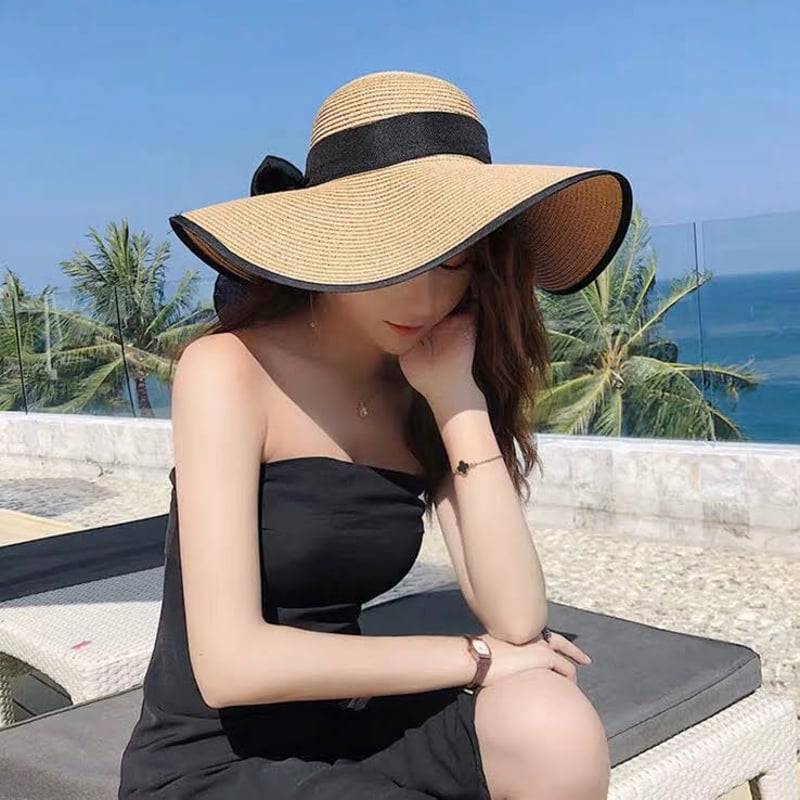 ブラックリボン付きストローハット 女優帽 麦わら帽子 全6色 | LILIANA