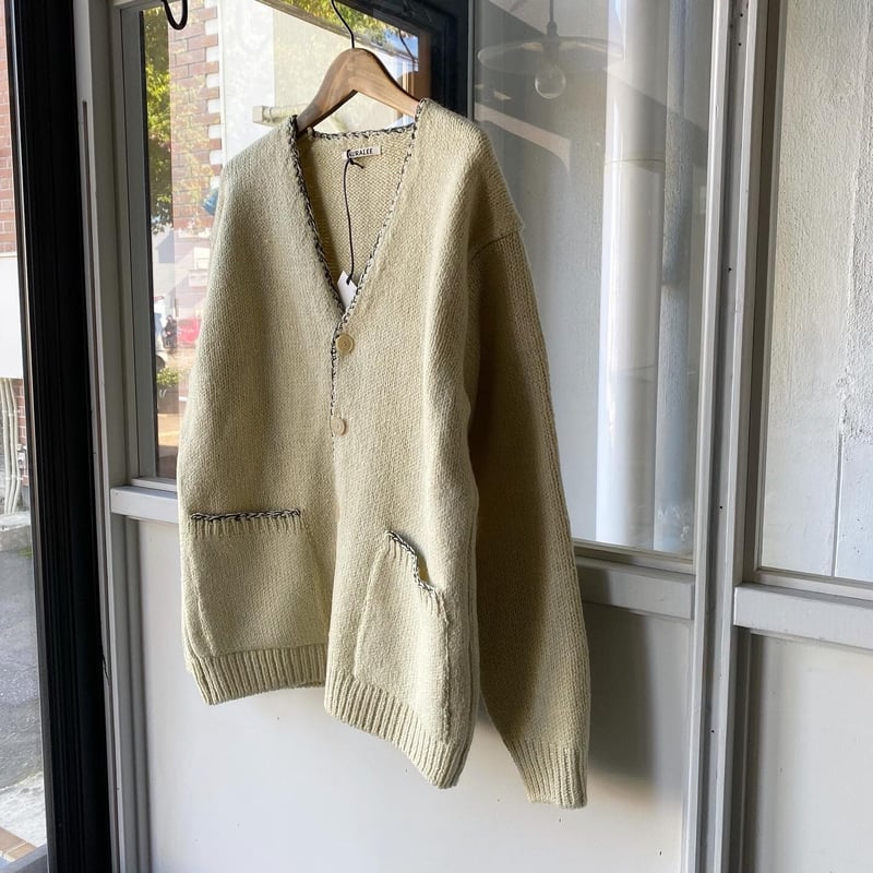AURALEE SILK WOOL CAMEL MIX KNIT CARDIGAN | Les