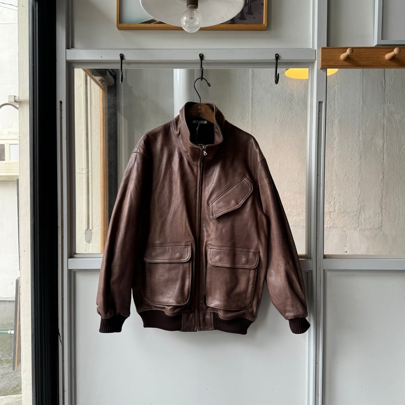 AURALEE HEAVY LAMB LEATHER ZIP BLOUSON | Less