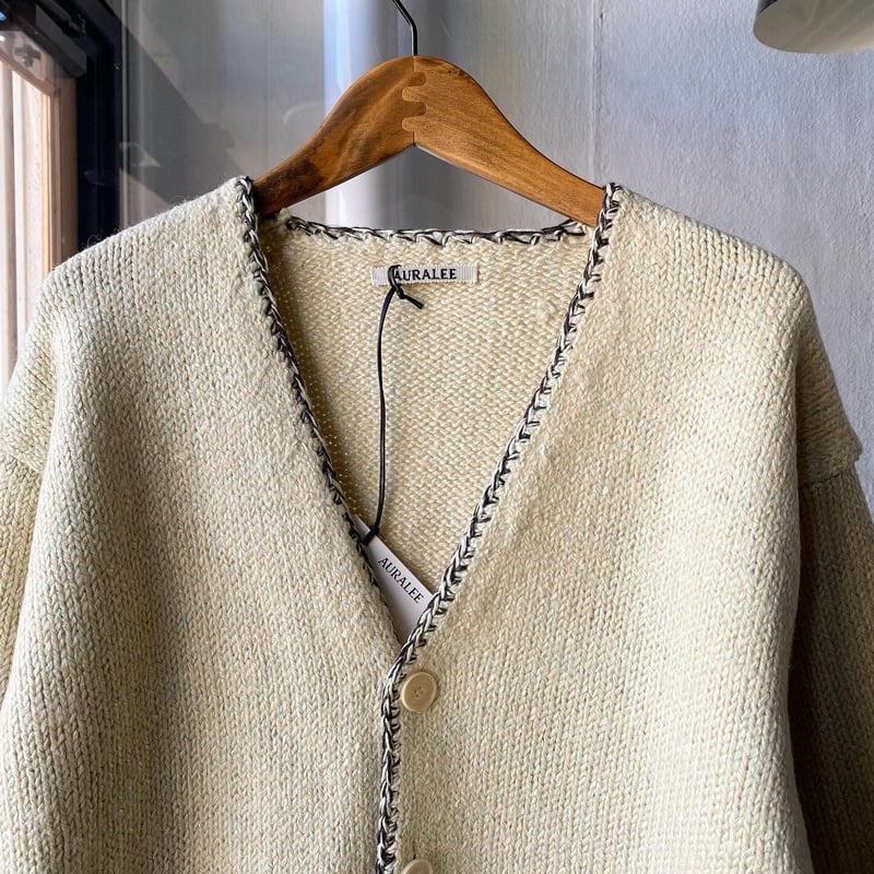 AURALEE SILK WOOL CAMEL MIX KNIT CARDIGAN | Les