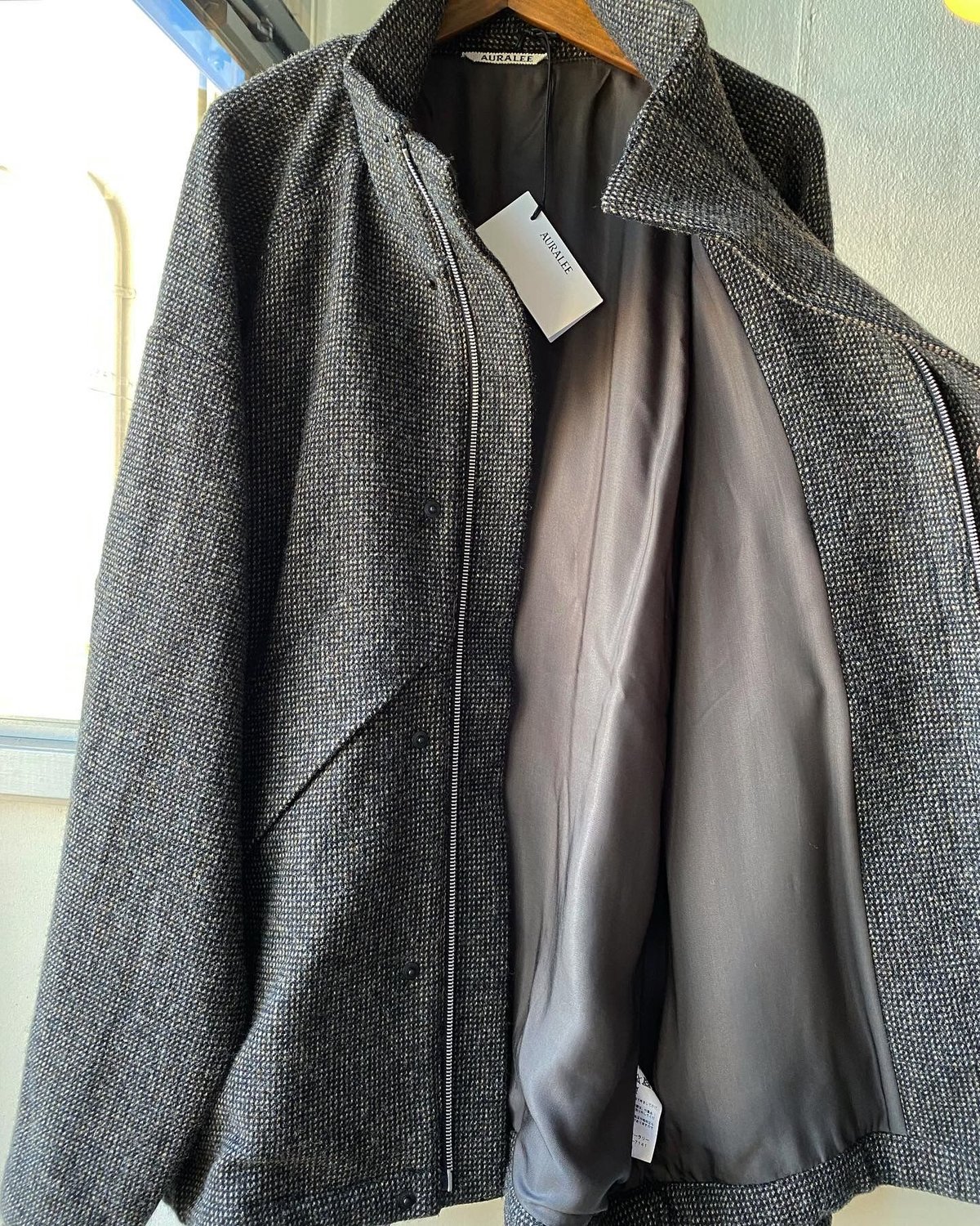 AURALEE WOOL HAIRLINE LIGHT TWEED ZIP BLOUSON