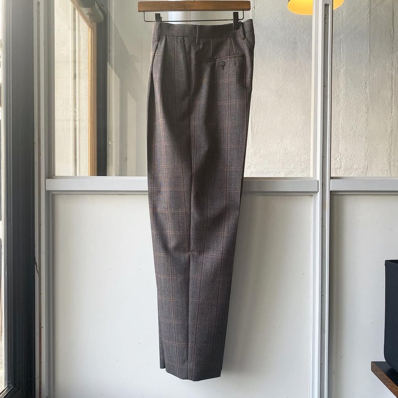 AURALEE BLUEFACED WOOL CHECK WIDE SLACKS A2
