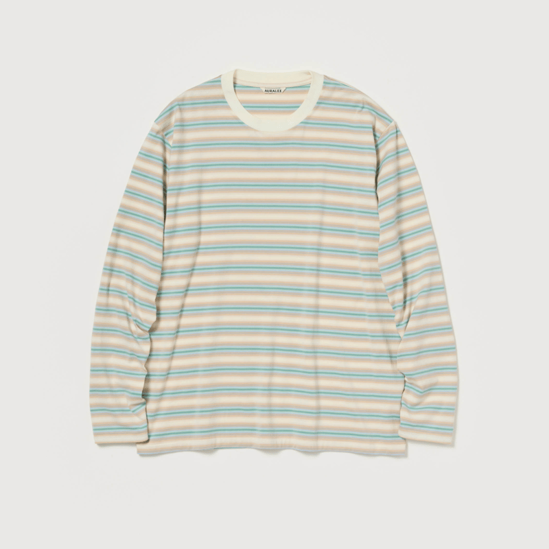 AURALEE GRADIENT STRIPE JERSEY L/S TEE | Less