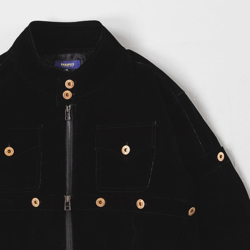 Button Design Velour DenimJacket - ブラック | harap