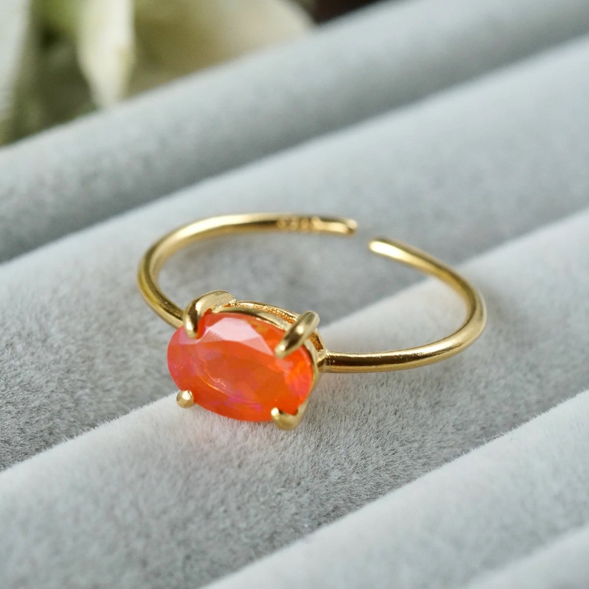 Handmade】オレンジ ファイアオパール 7号〜フリーサイズリング 18k