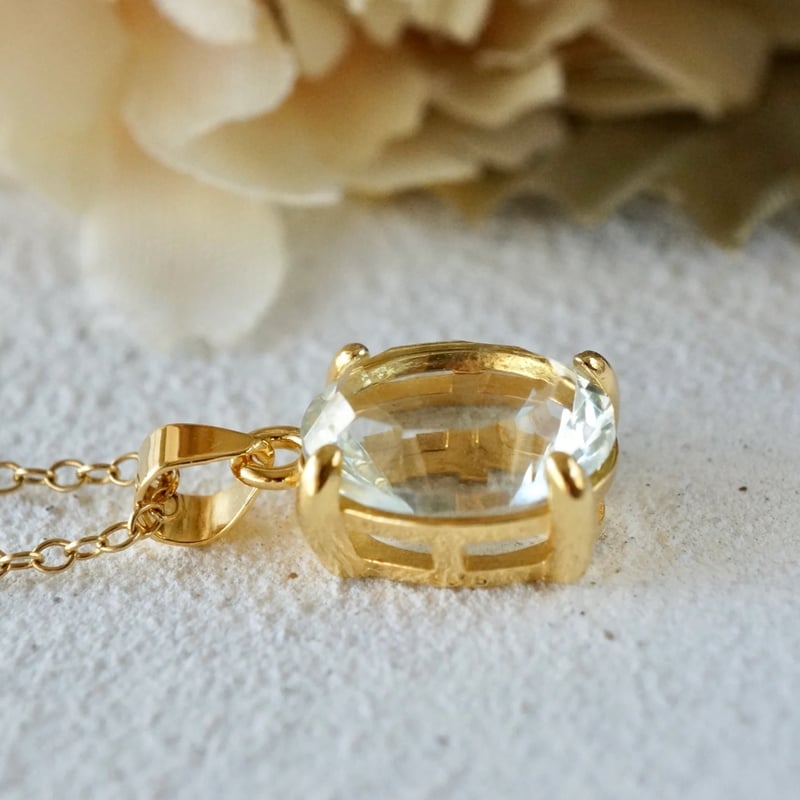 Handmade】グリーンアメジスト コンケーブカット ペンダントトップ 18k
