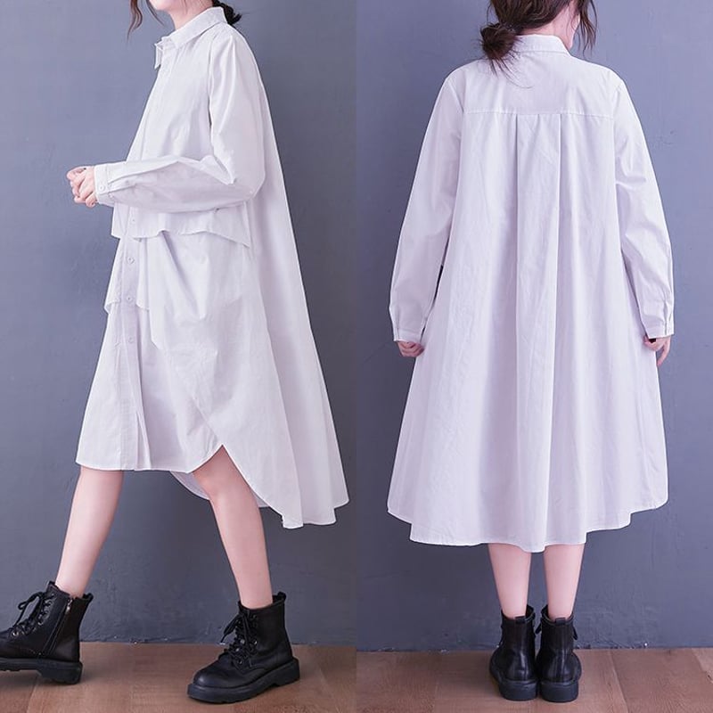 シャツワンピース ロングシャツ シャツ ワンピース アシンメトリー 不