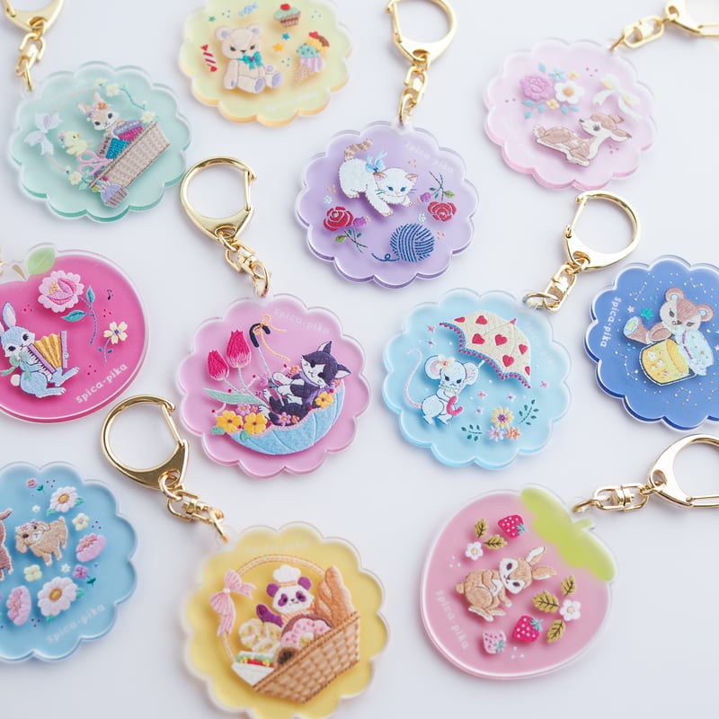 本当に刺繍したみたいなアクリルキーホルダー(森のカフェへようこそ