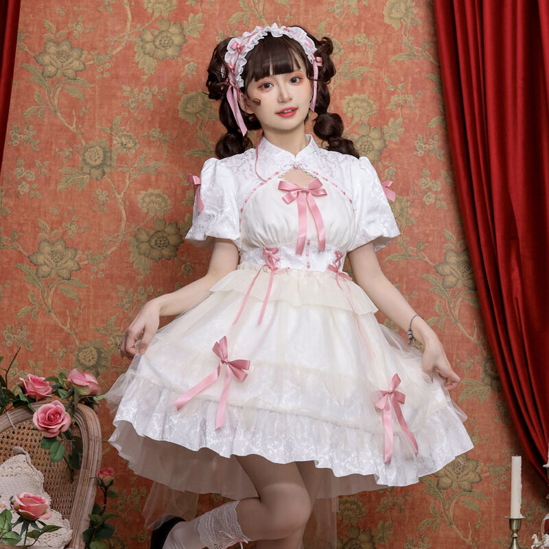 中華ロリータ ワンピース ドレス 半袖 メイド服 ゴスロリ チャイナ服