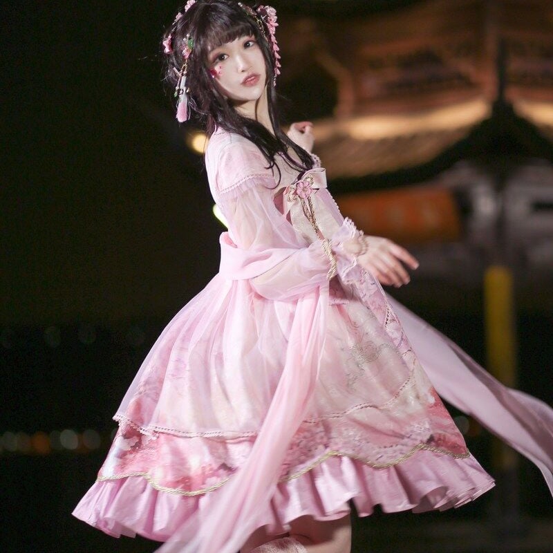 中華ロリータ 桜 幻想的 ゆめかわいい ロリィタ ワンピース コスプレ