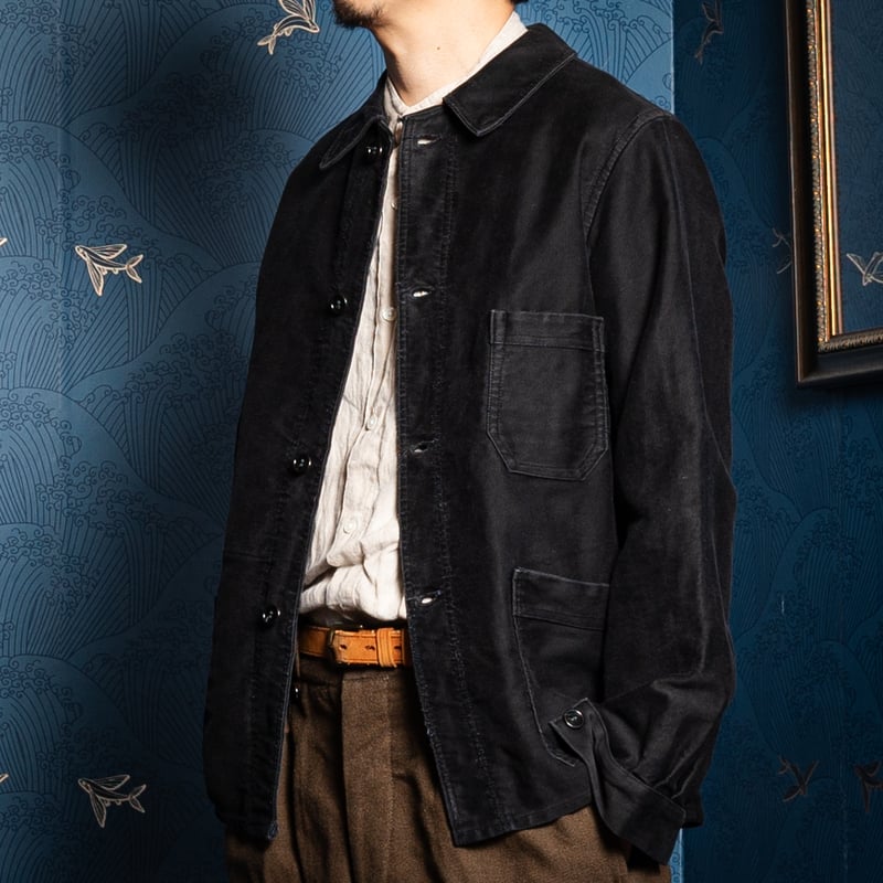 40s France Vintage Black Moleskin Work Jacket 4