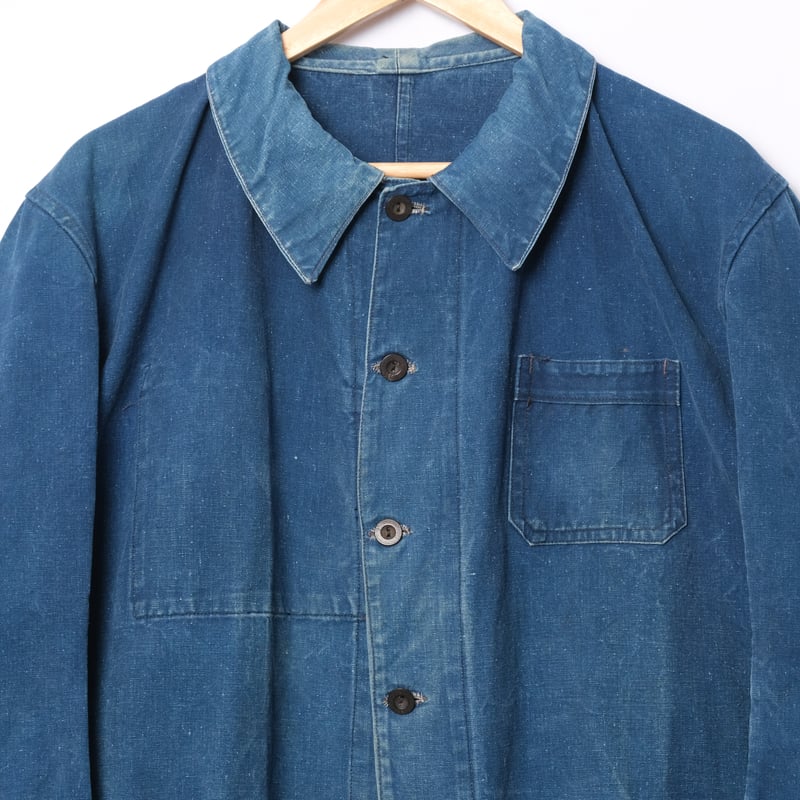 30s France Vintage Indigo Cotton Linen Work Ja
