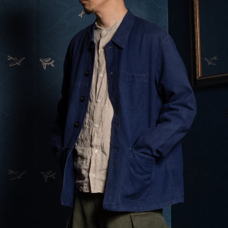 40-50s France Vintage VULCAIN Blue Cotton Twill