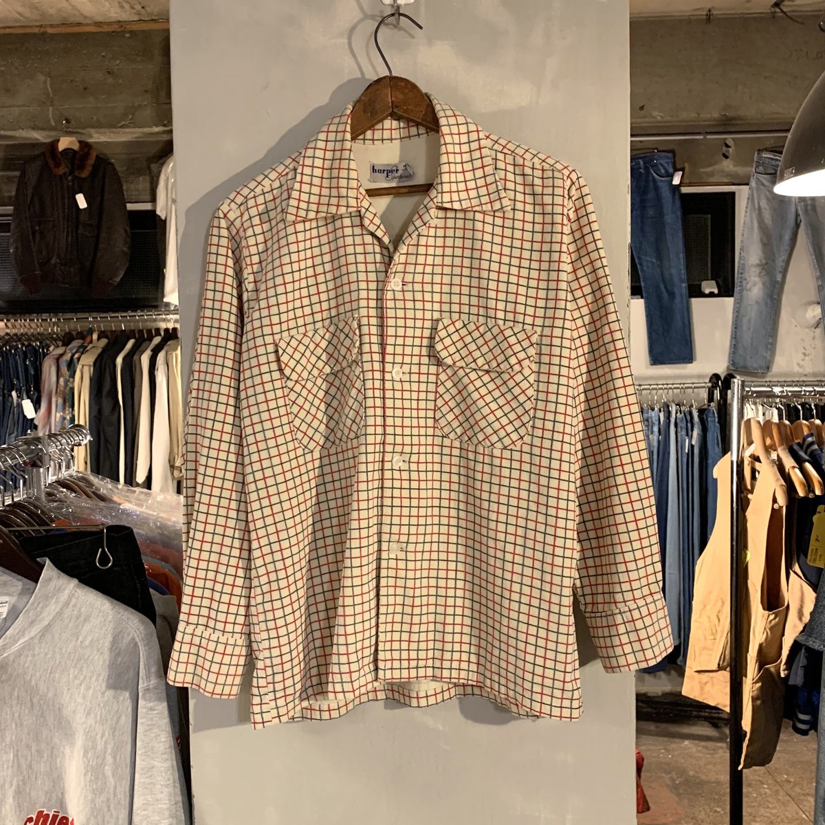 50s〜60s harper ハーパー 織柄チェック ボックス レーヨンシャツ 50s