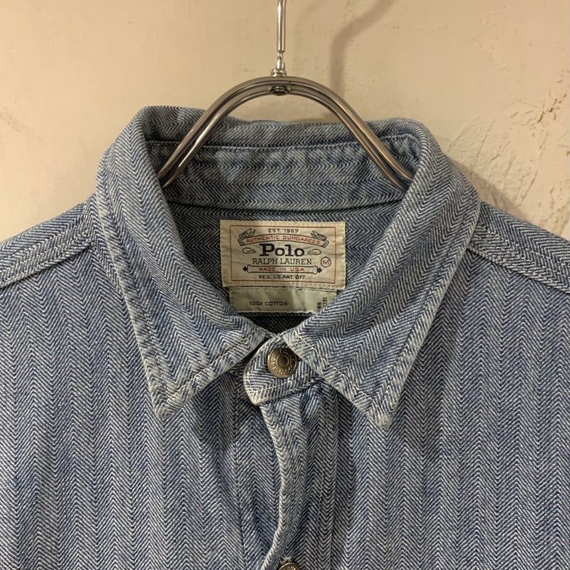 80s POLO RALPH LAUREN L/Sシャツ ラルフローレン ヘリンボーン ワーク