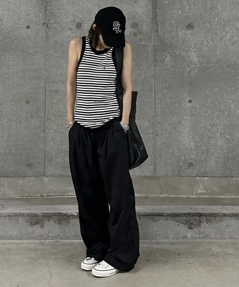 nylon wide pants black | ok.soon