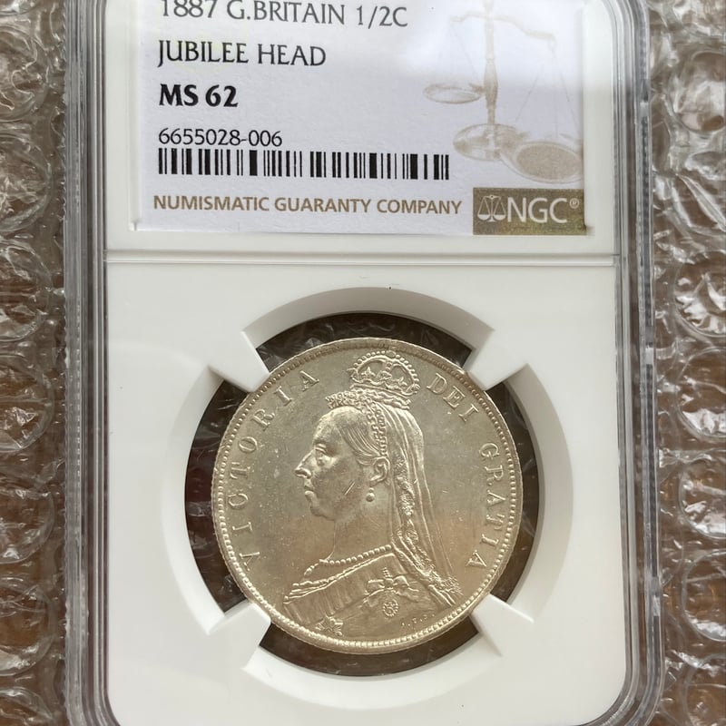 NGC鑑定MS62 1887年 ハーフクラウン銀貨 ヴィクトリア女王 ジュビリー