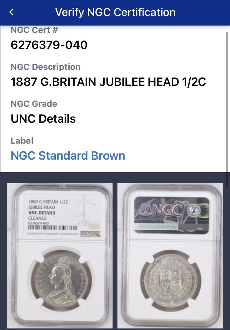 NGC鑑定UNC】1887年 ジュビリーヘッド 1/2 ハーフクラウン銀貨
