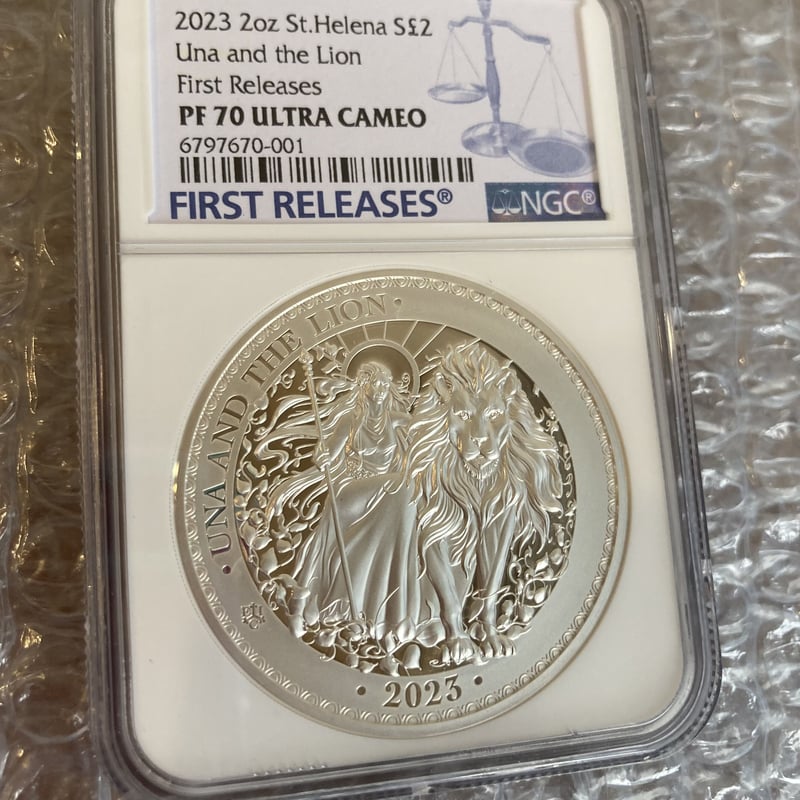 2オンス銀貨 最新2023年度 NGC鑑定PF70+FR ウナとライオン イギリス領