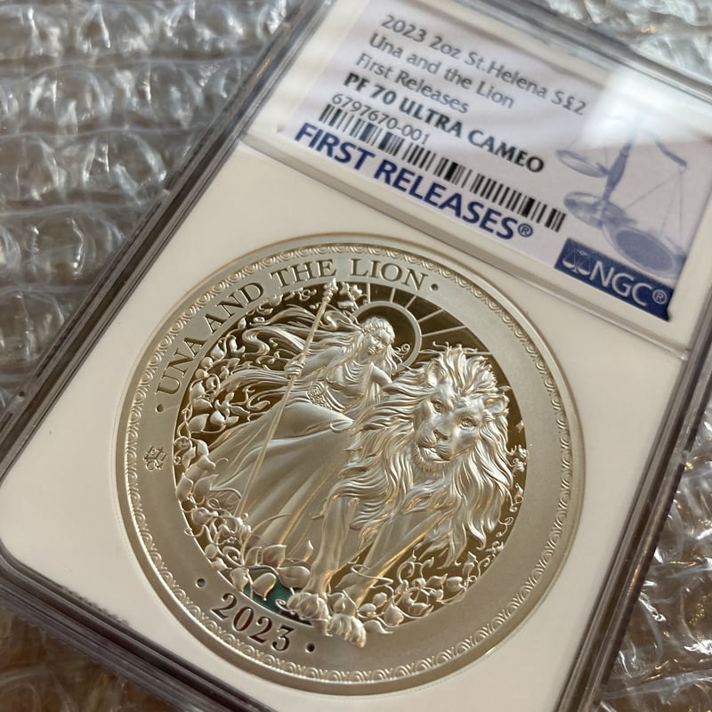 2オンス銀貨 最新2023年度 NGC鑑定PF70+FR ウナとライオン イギリス領