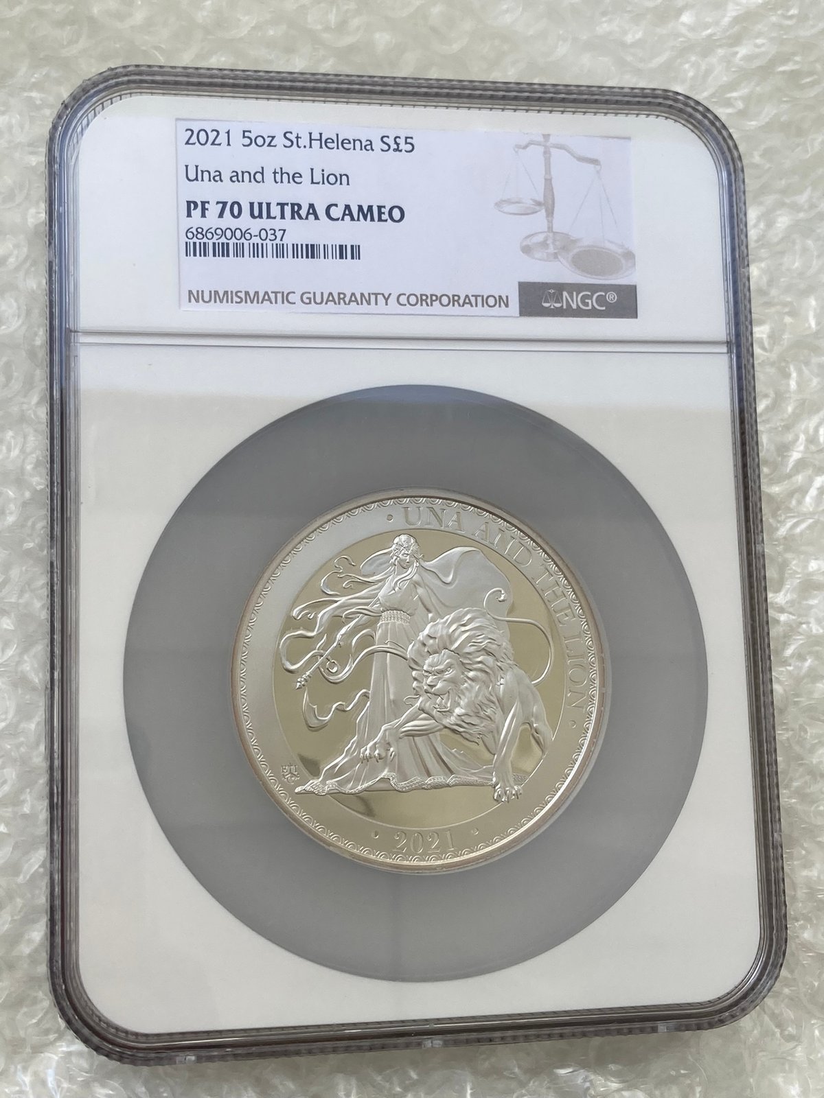 5oz・NGC鑑定PF70】5オンス銀貨 ウナとライオン 2021年度版 イギリス領