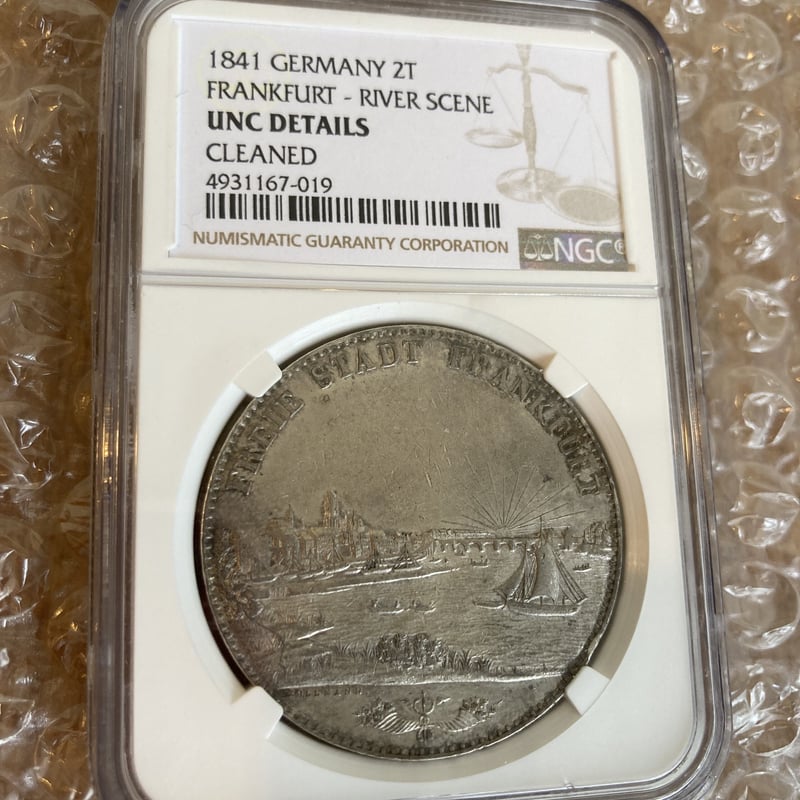 NGC鑑定UNC】都市景観 ドイツ フランクフルト 1841年 2ターラー銀貨