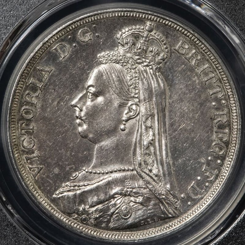 PCGS鑑定AU】1887年 クラウン銀貨 ヴィクトリア女王 ジュビリーヘッド