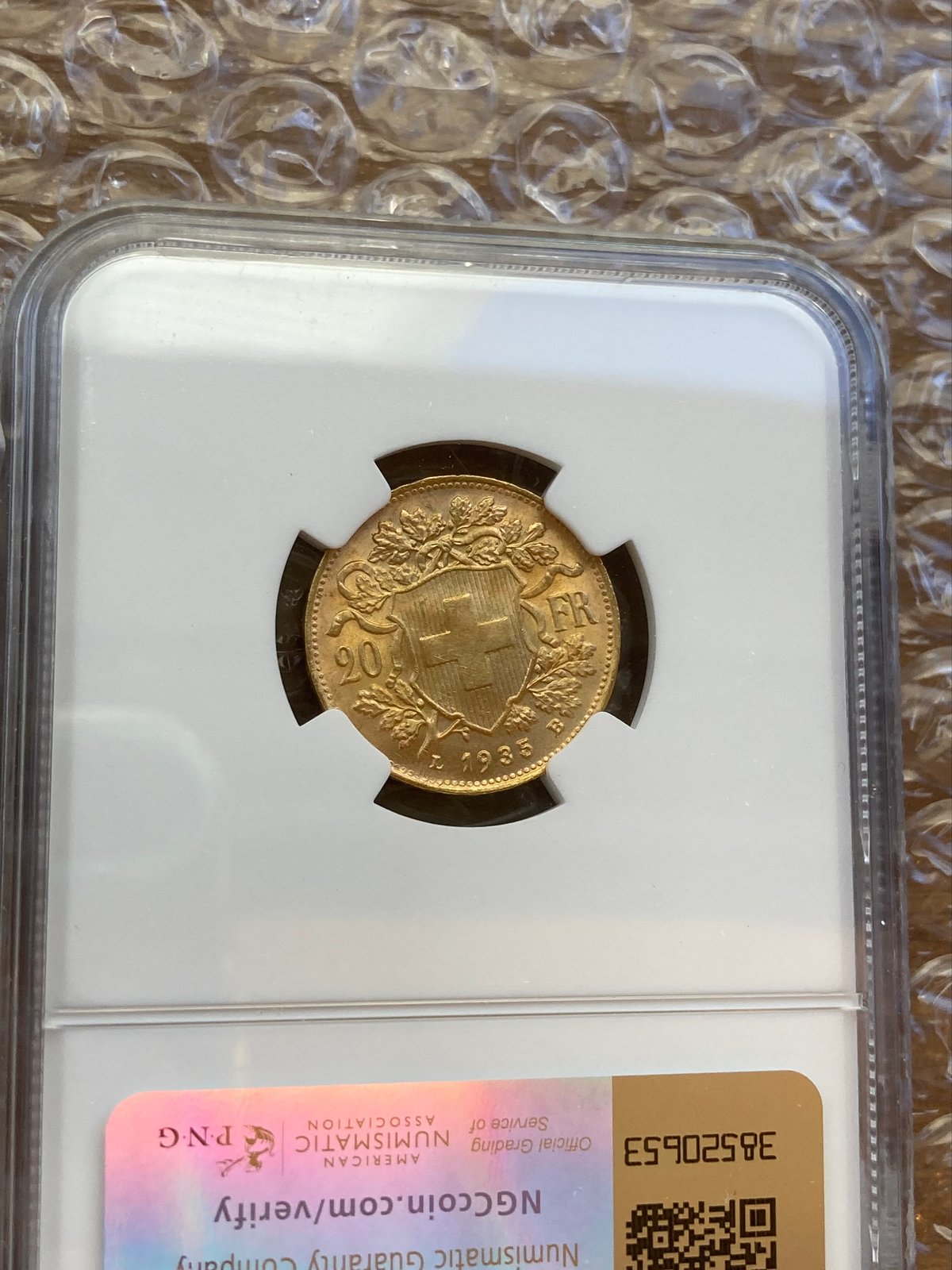 1935年LB スイス 20フラン金貨 ゴールド アルプスの少女 ブレネリ NGC