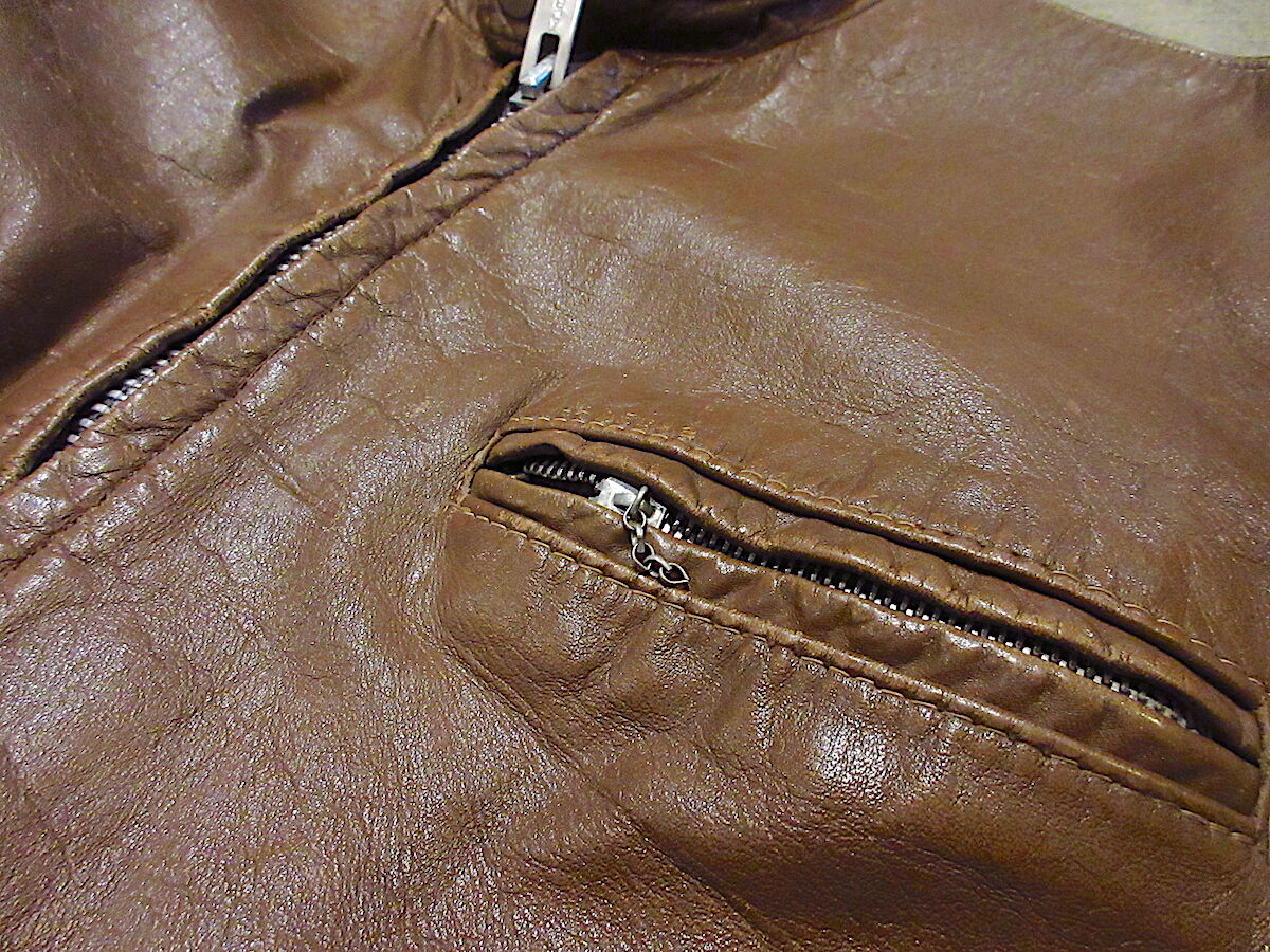 ビンテージ70's○レザーシングルライダースジャケット茶○220411r7-m