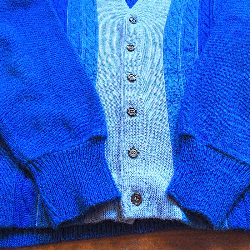 ビンテージ60's70's○CEDAR HILLアクリルカーディガン青size M○24021