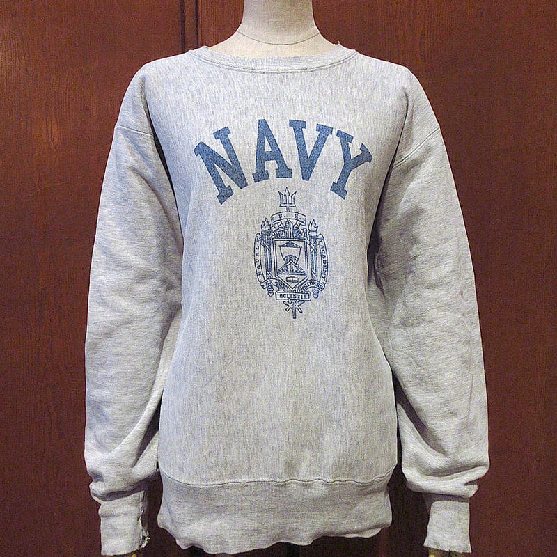 ビンテージ70's80's○Champion U.S.NAVY染み込みプリントリバース