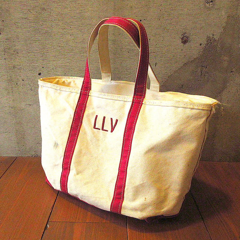 ビンテージ80's90's○L.L.Beanキャンバストートバッグ白×赤size M○2311