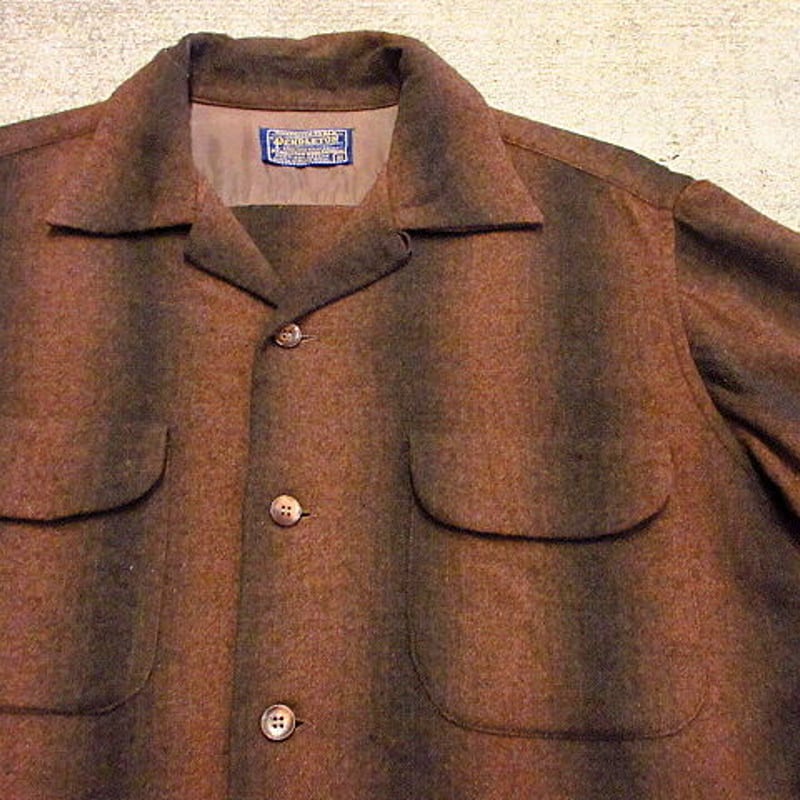 ビンテージ50's○PENDLETON オンブレストライプウールシャツ茶 Size M