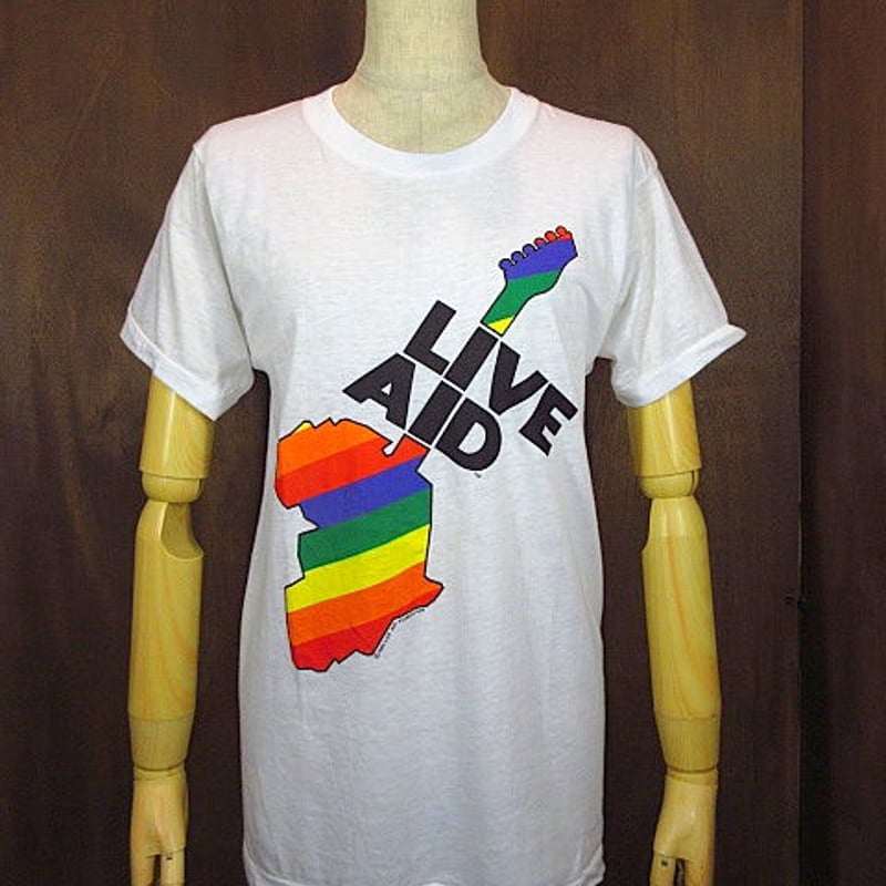ビンテージ80's○DEADSTOCK LIVE AID両面プリントTシャツ白M○200809