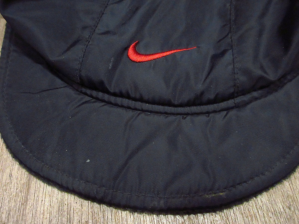 ビンテージ90's○NIKE耳当て付き裏フリースナイロンキャップ黒