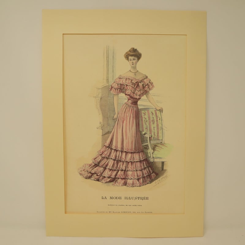 A010【版画複製版】フランスアンティーク 貴婦人 ファッション誌『La