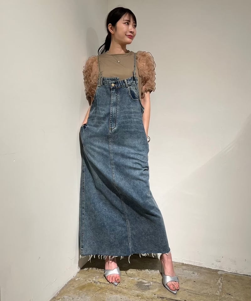 PaulineBleu(ポリーヌブルー) 裾フリンジデニムジャンスカ デニム