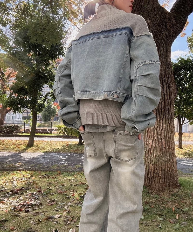 MICALLE MICALLE ミカーレミカーレ デニムドッキングニットブルゾン