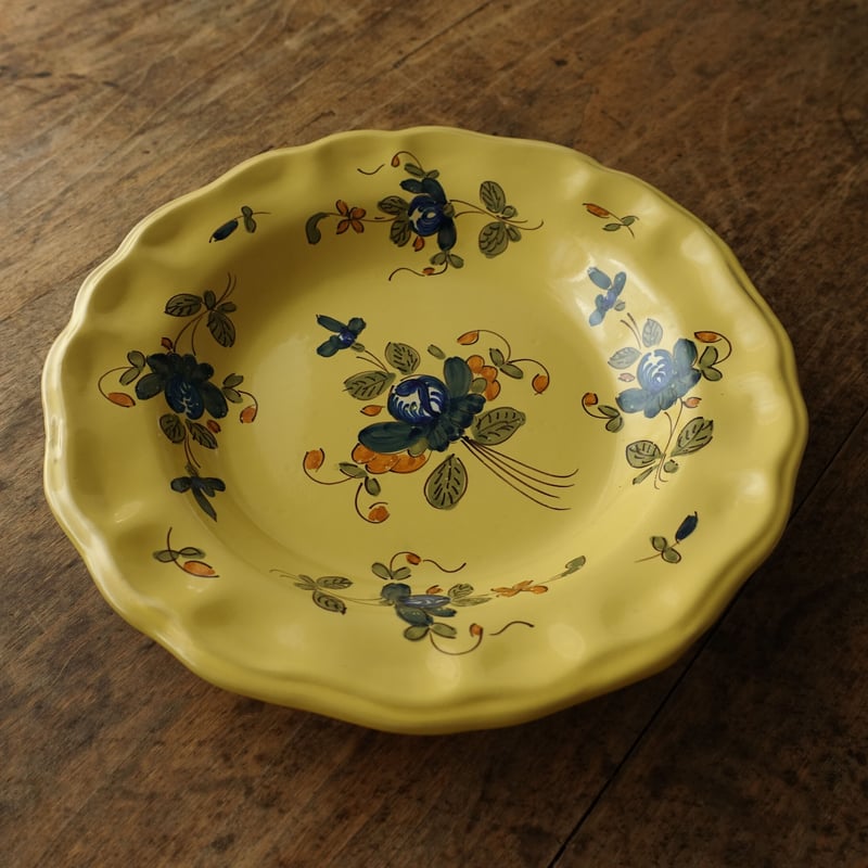 19-20世紀 南フランス 黄釉色絵輪花深皿 23cm / France 19-20th C.